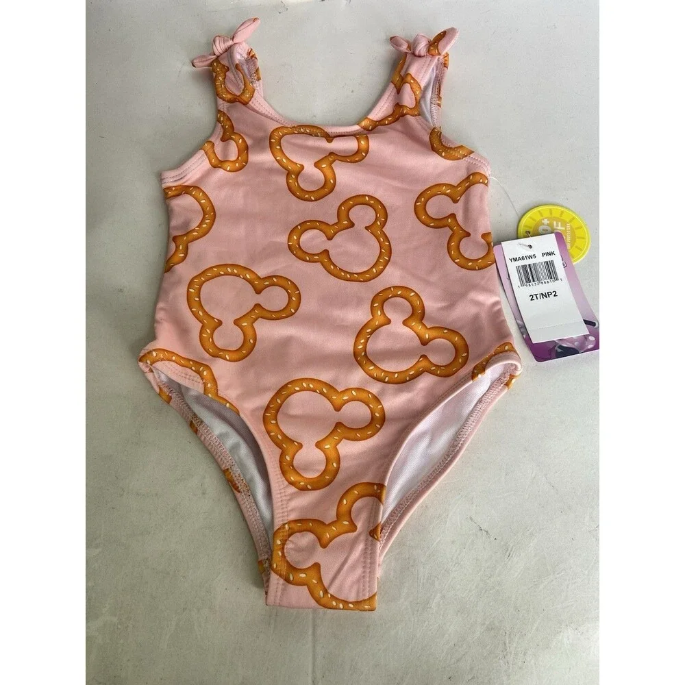Disney Mickey Minnie Mouse Pretzel One Piece Swimsuit Swimwear Toddler Girls 2T